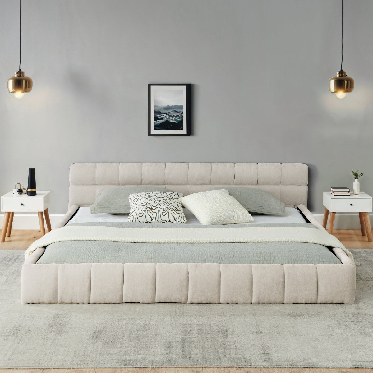 Hardy Haus Upholstered Platform Bed with Thick Chenille Fabric