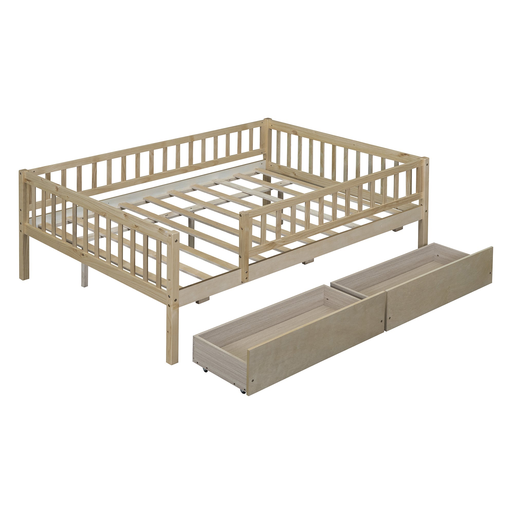 Full Size Daybed Wood Bed with Two Drawers