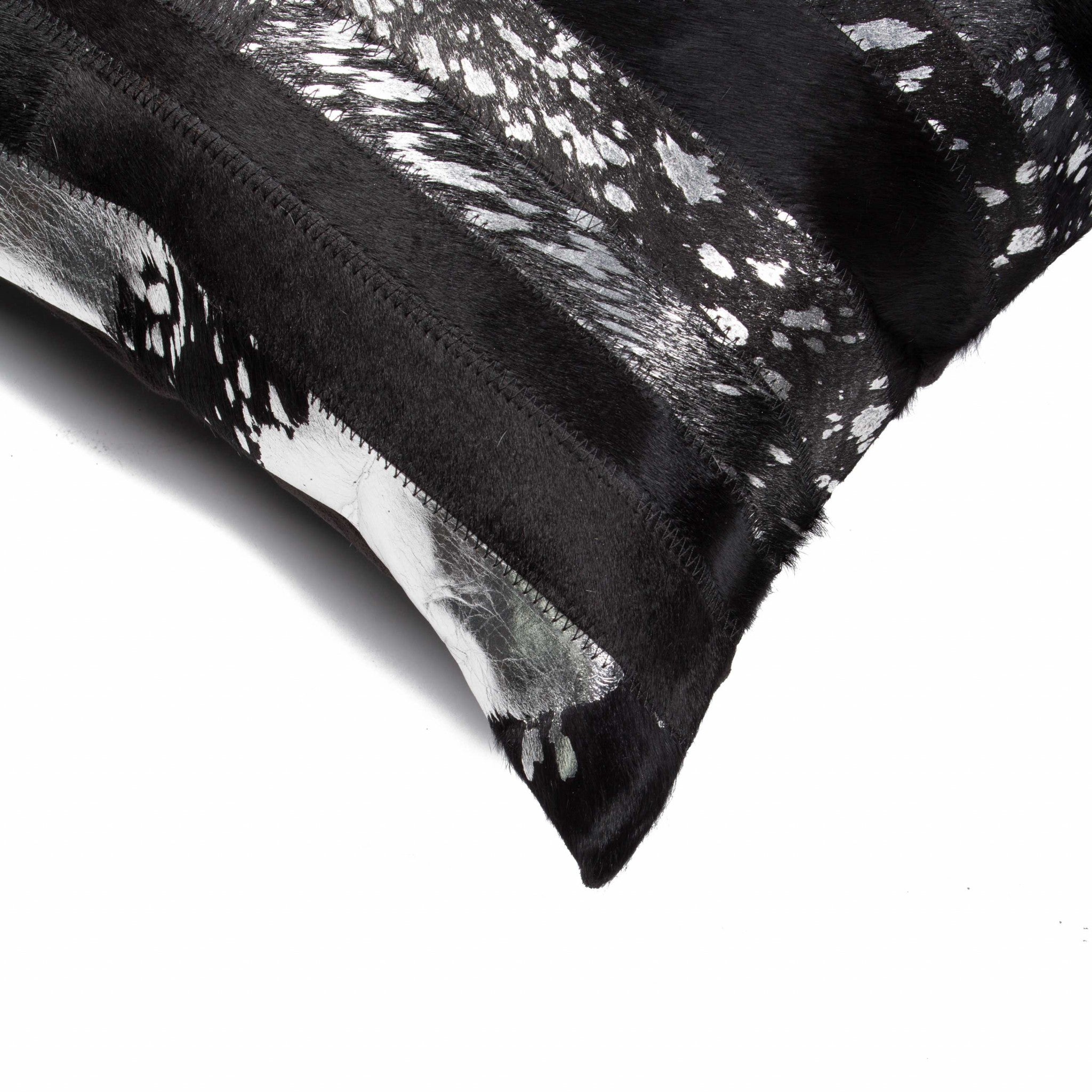 Set of Two 18" Gold and Black Cowhide Throw Pillows-2