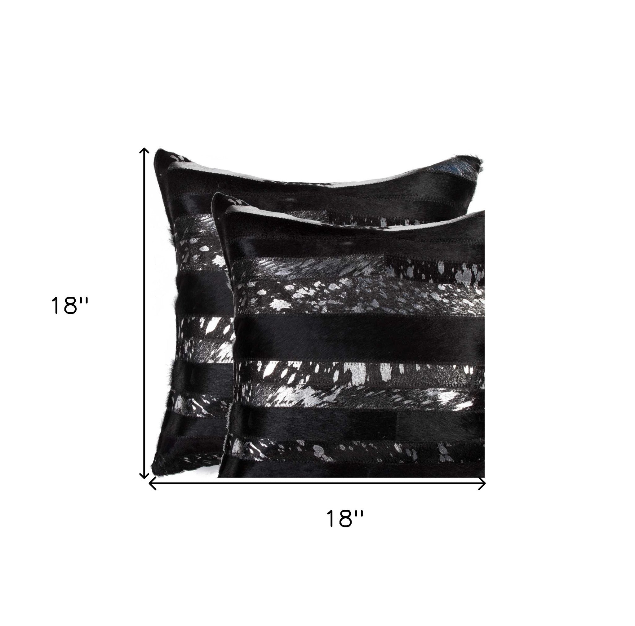 Set of Two 18" Gold and Black Cowhide Throw Pillows-5