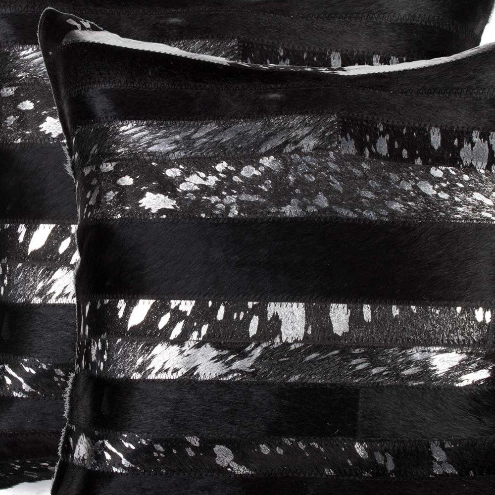 Set of Two 18" Gold and Black Cowhide Throw Pillows-3