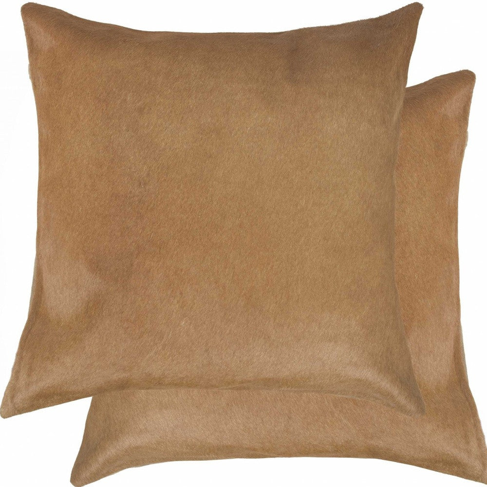 Set of Two 18" Tan Cowhide Throw Pillows-2