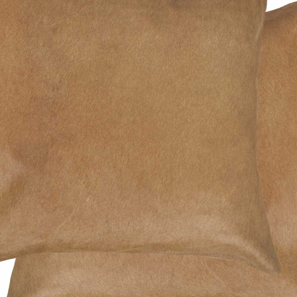 Set of Two 18" Tan Cowhide Throw Pillows-3