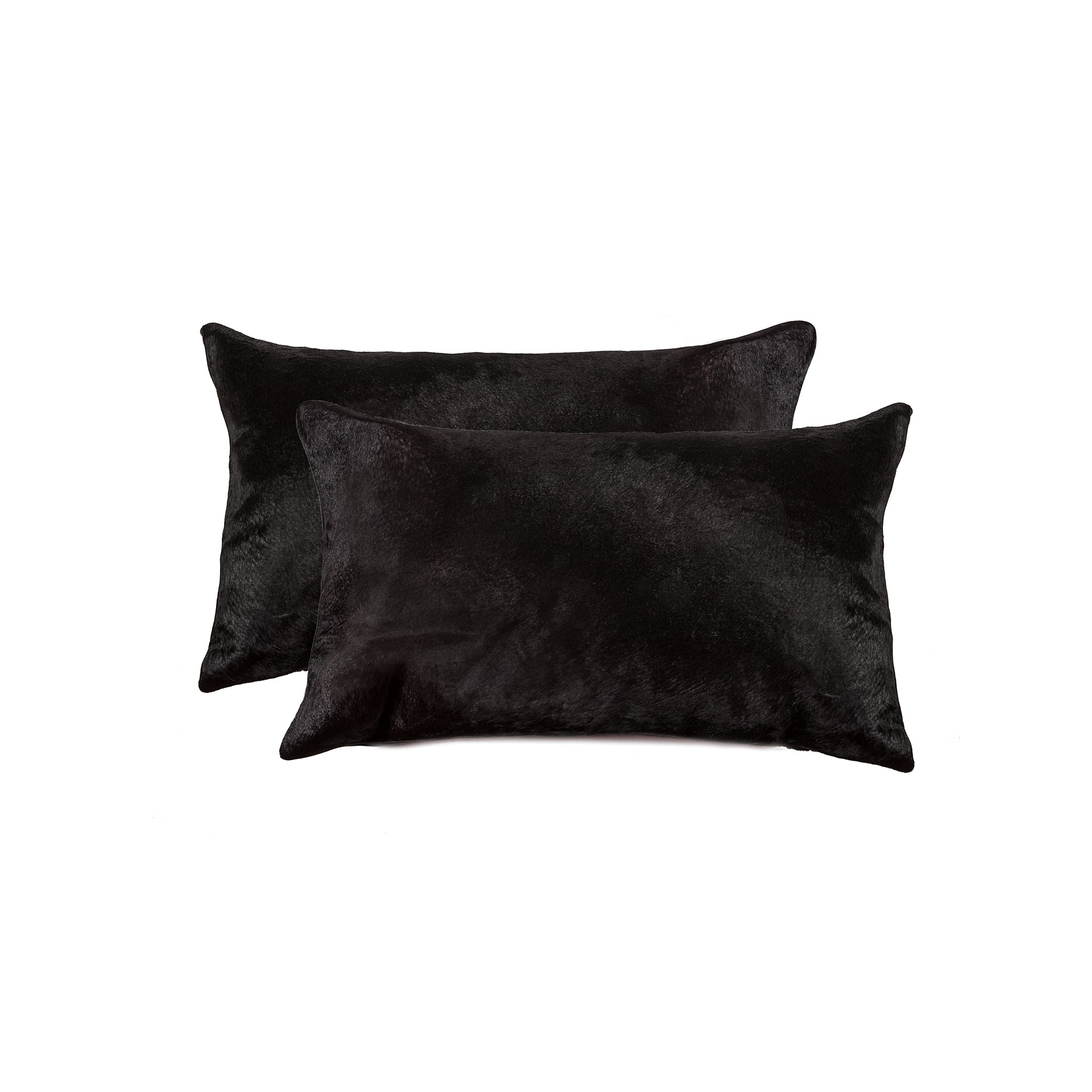 Set of Two 12" X 20" Black Cowhide Throw Pillows-1