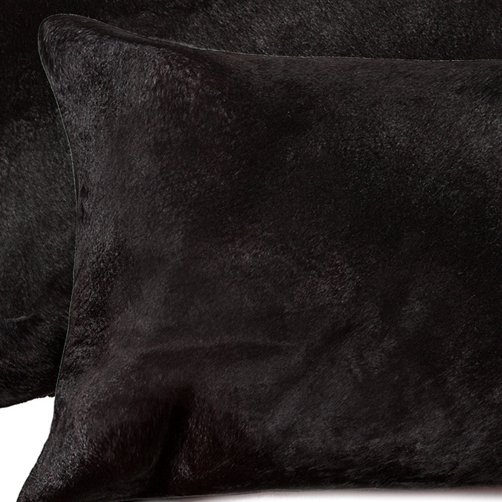 Set of Two 12" X 20" Black Cowhide Throw Pillows-7