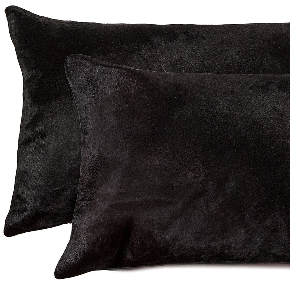Set of Two 12" X 20" Black Cowhide Throw Pillows-4