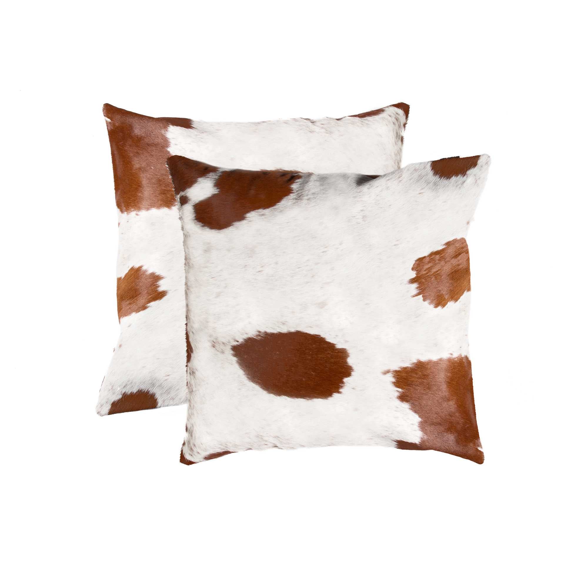 Set of Two 18" Brown And White Cowhide Throw Pillows-4