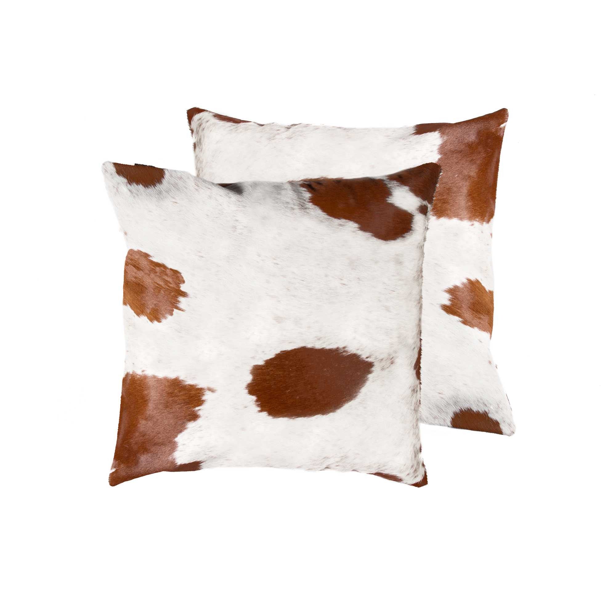 Set of Two 18" Brown And White Cowhide Throw Pillows-3