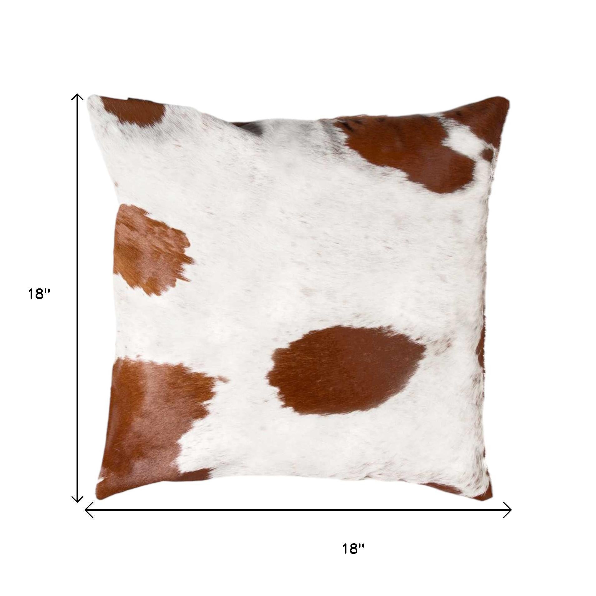Set of Two 18" Brown And White Cowhide Throw Pillows-5