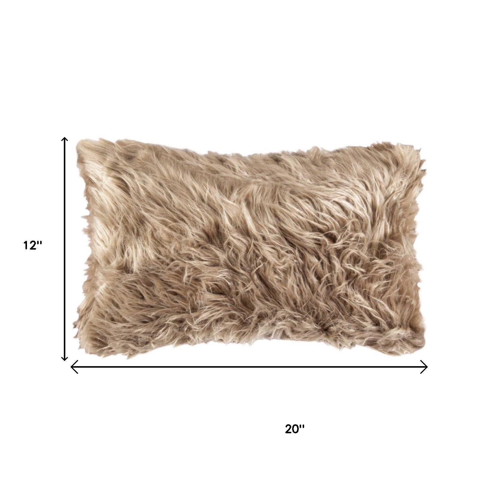 Set of Two 12" X 20" Tan Faux Fur Throw Pillows-8