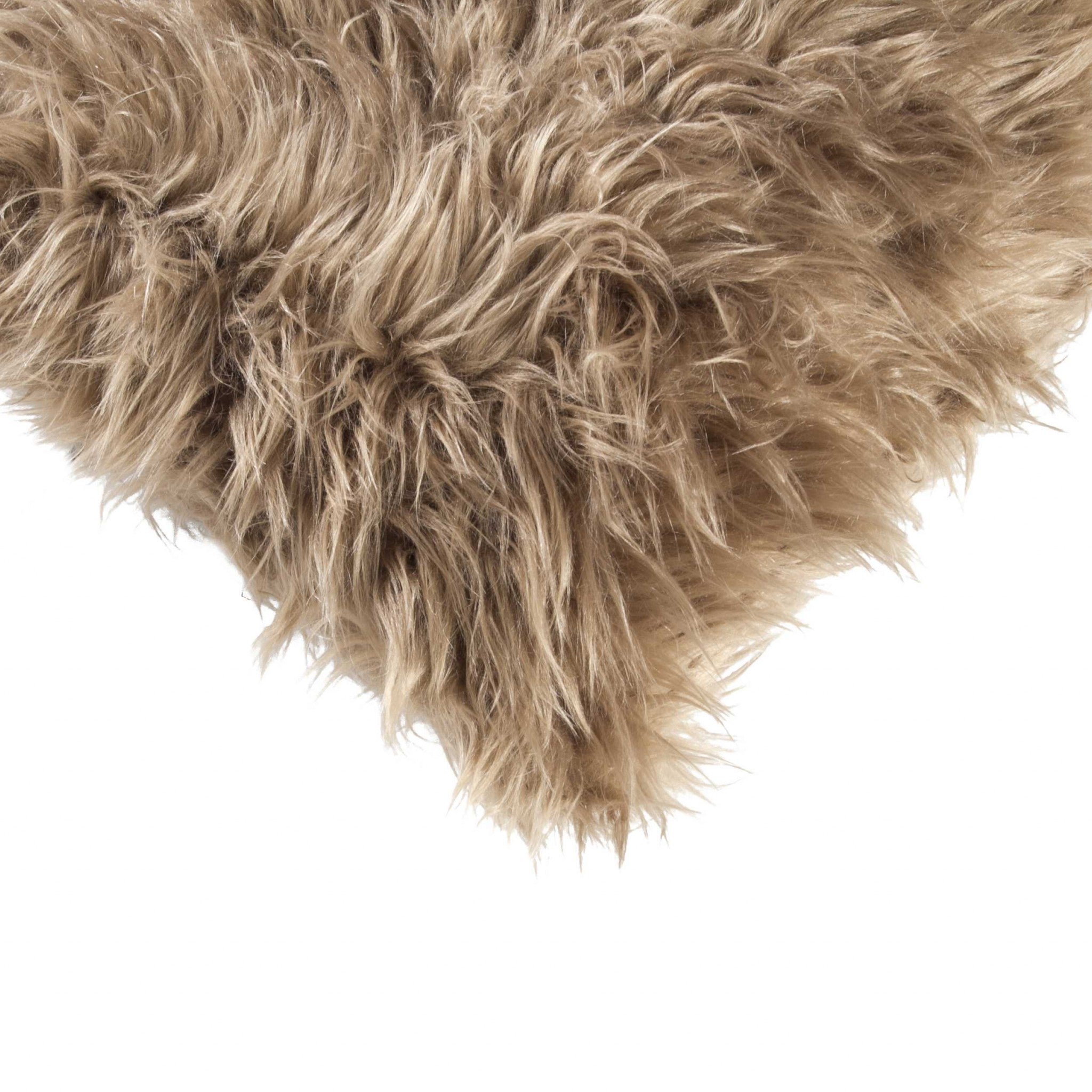 Set of Two 12" X 20" Tan Faux Fur Throw Pillows-3