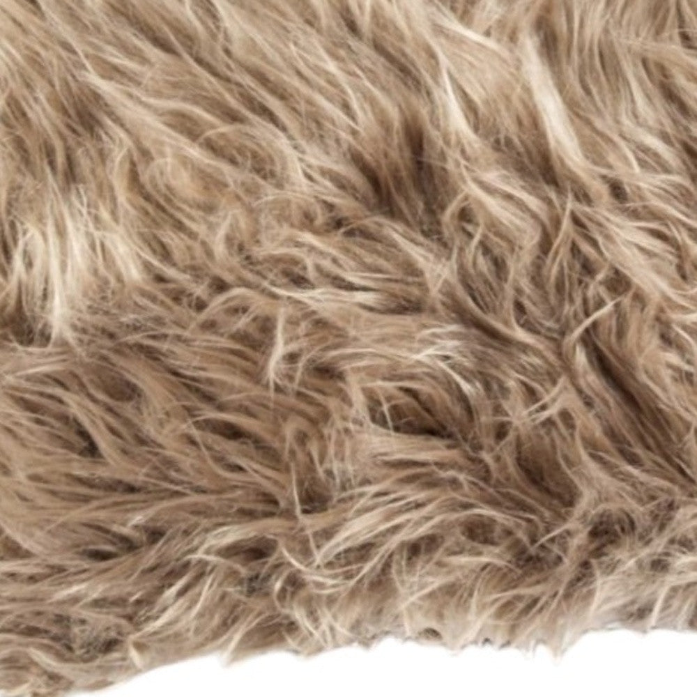 Set of Two 12" X 20" Tan Faux Fur Throw Pillows-4