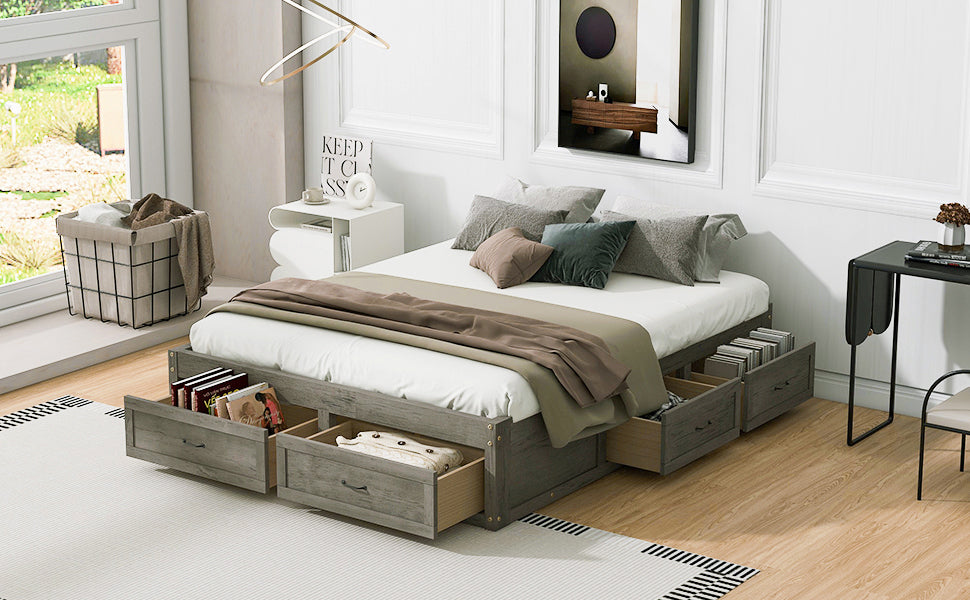 Queen Size Platform Bed with 6 Storage Drawers
