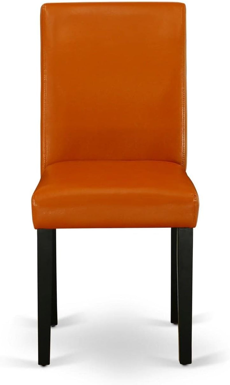 Orange chair with black legs on a white background