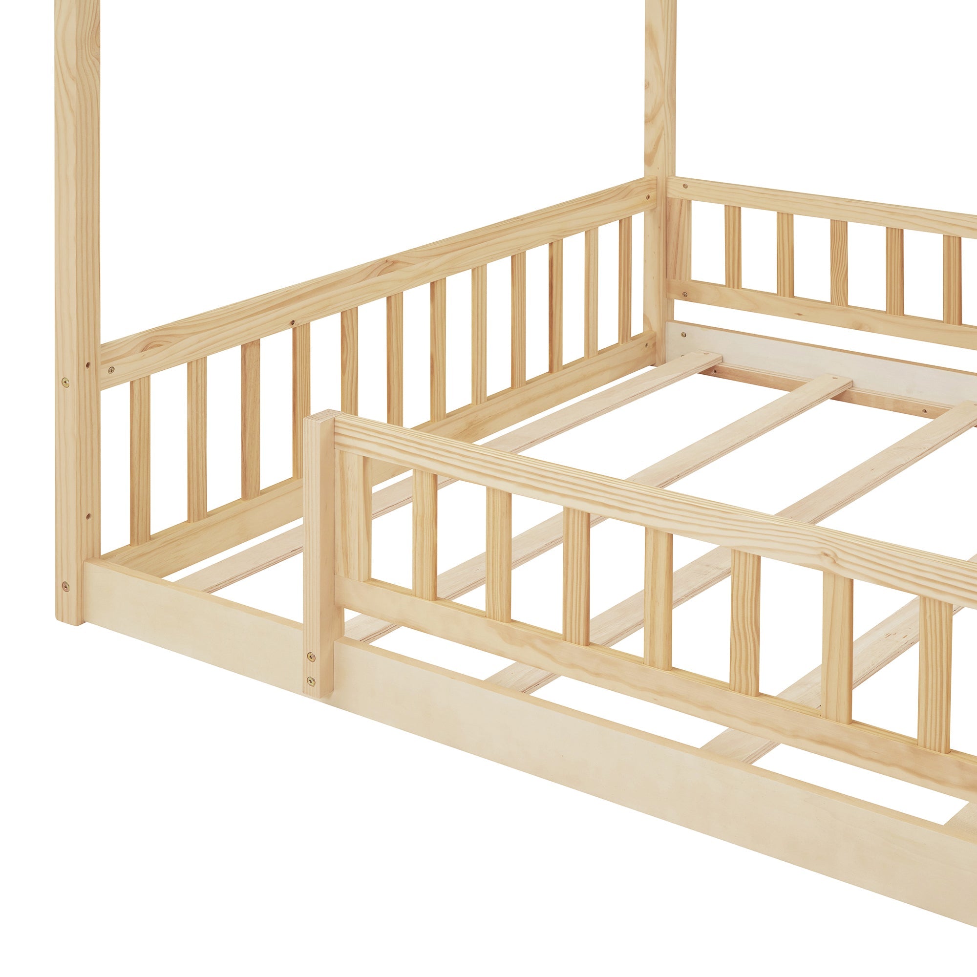 Wood Bed House Bed Frame with Fence, for Kids, Teens, Girls, Boys