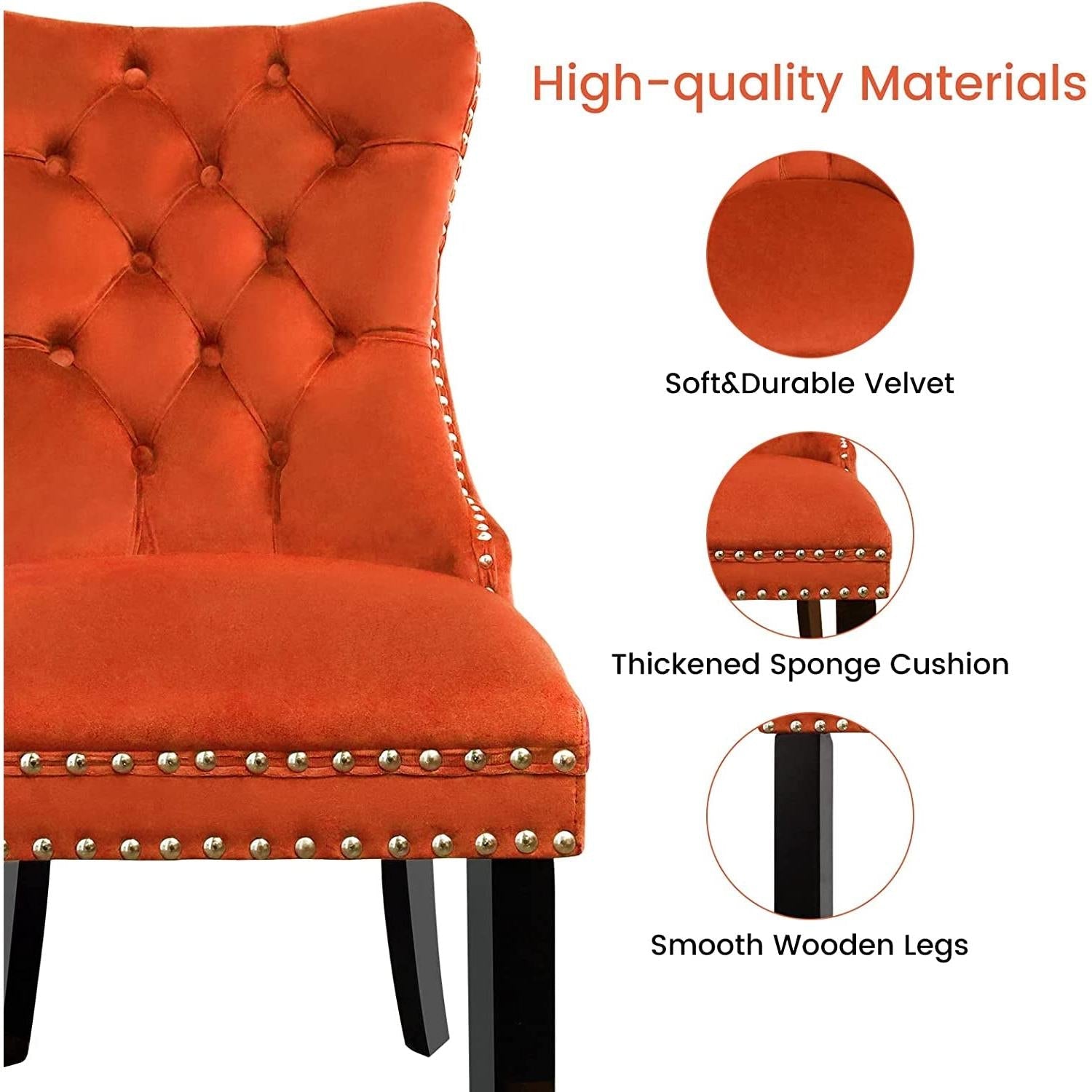 Orange upholstered chair with high-quality materials highlighted on a white background