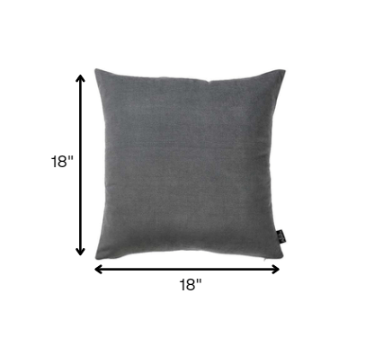 Gray pillow with dimensions on a white background