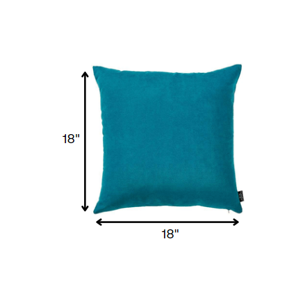 Teal pillow with dimensions on a white background