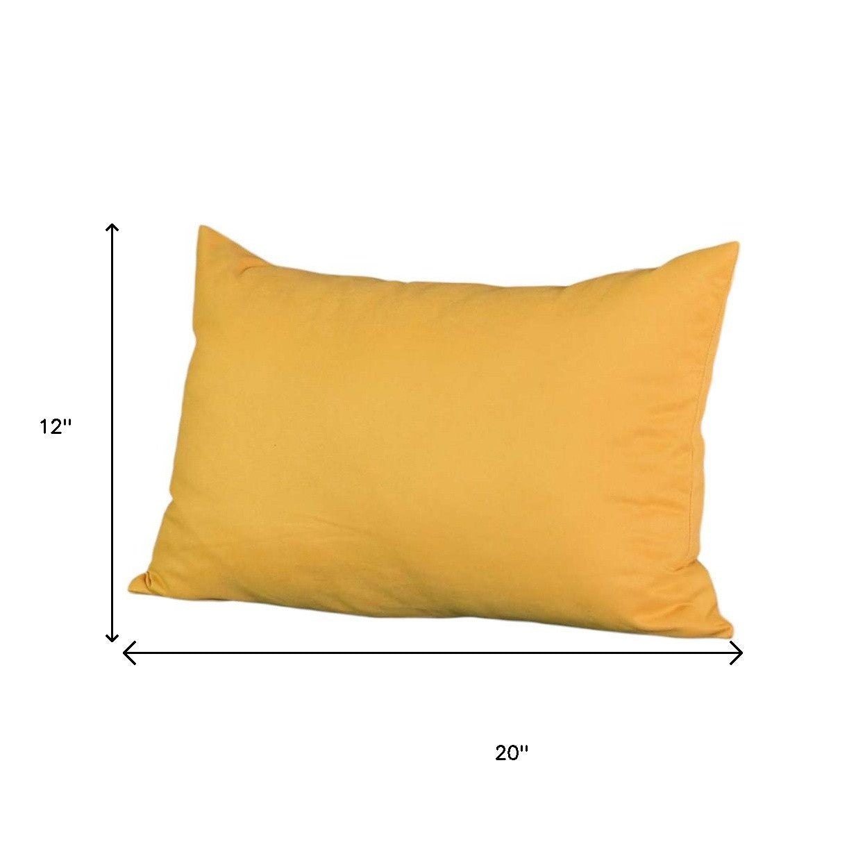 Yellow pillow with dimensions on a white background