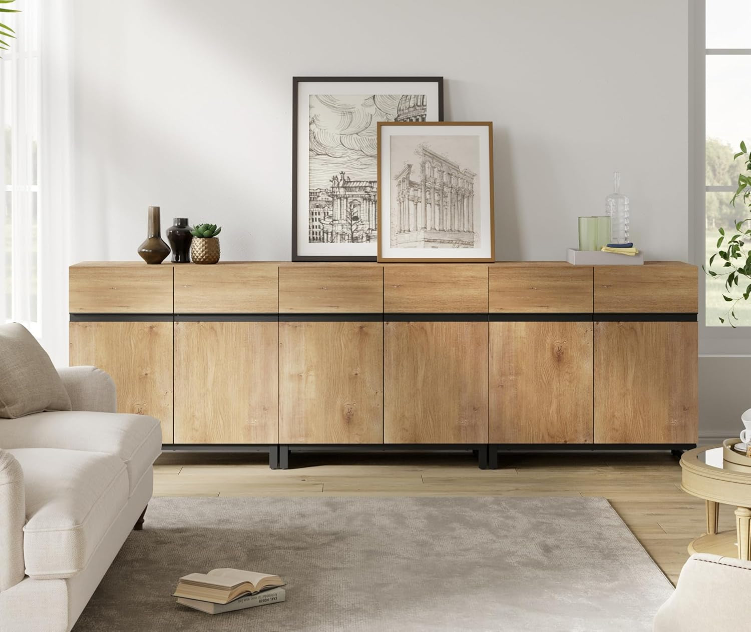 Oak 3 In 1 Modern Sideboard With Adjustable Shelf Unit