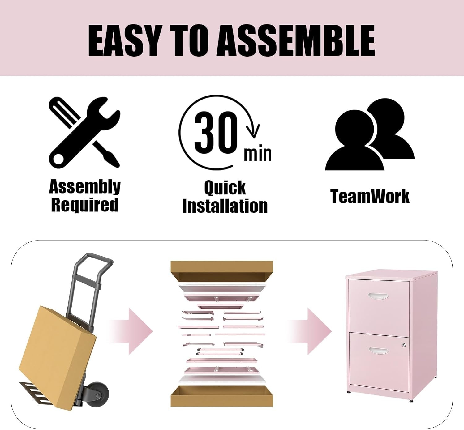 2 Drawer File Cabinet with Lock, Metal Vertical File Cabinets, 18"D Pink Storage Filing Cabinet for Home Office, Steel Light Duty Locked 2 Drawer File Cabinets for Letter Size Files, Assembly Required