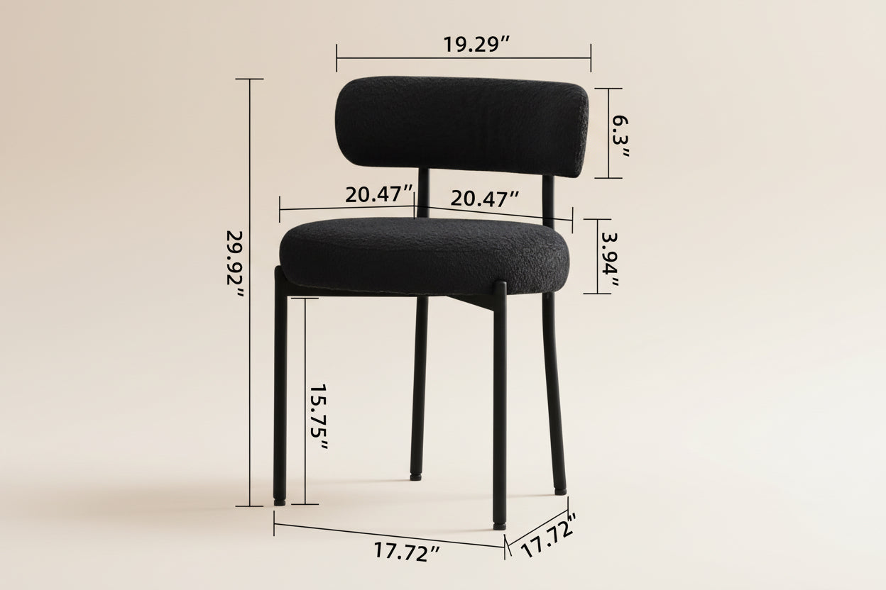 Black chair with dimensions labeled on a white background