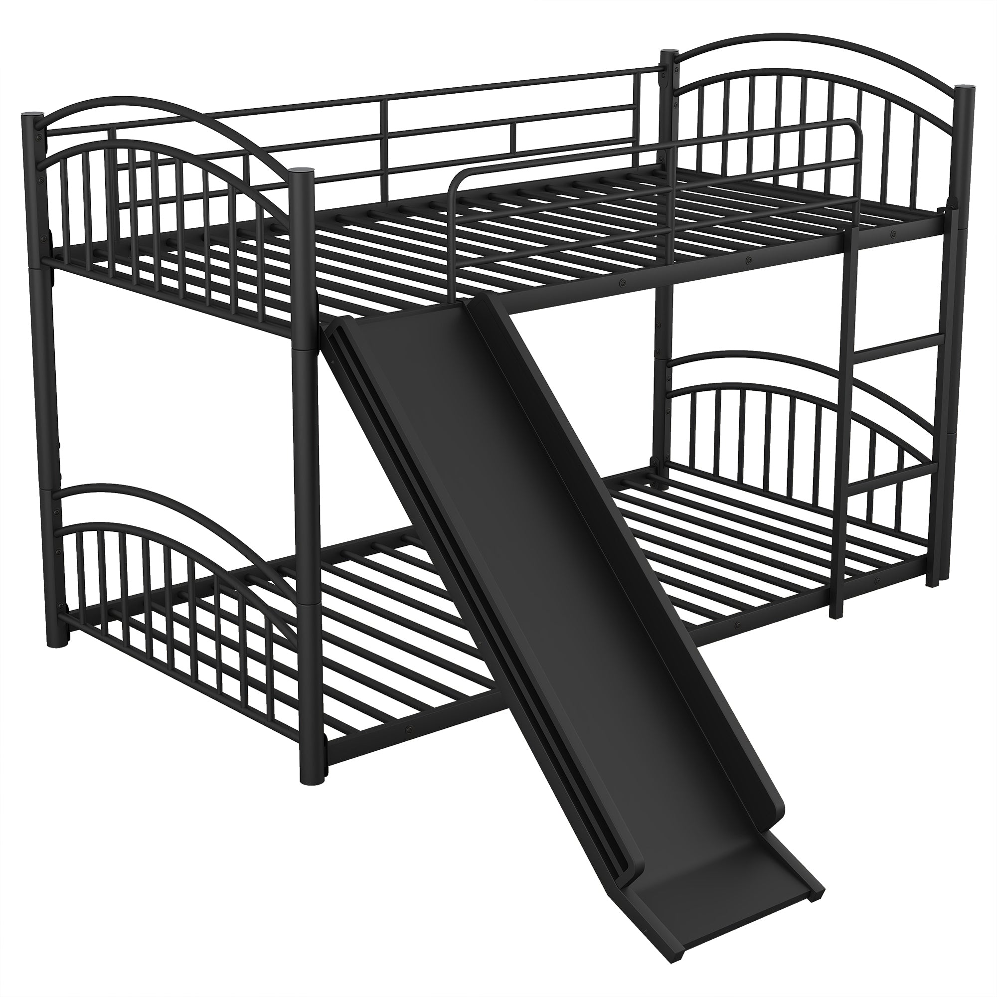 Twin Over Twin Metal Bunk Bed With Slide, Kids House Bed