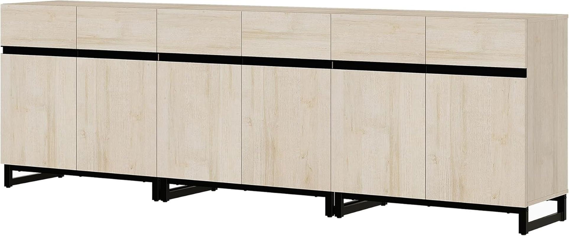 Beige sideboard with black accents on a white background