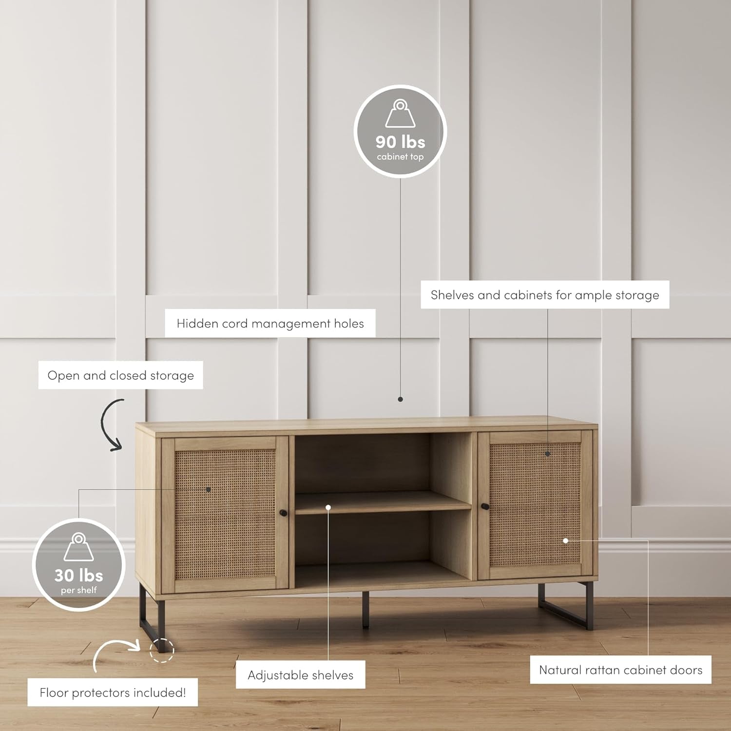 Mina Modern TV Stand With Storage Doors Oak Finish