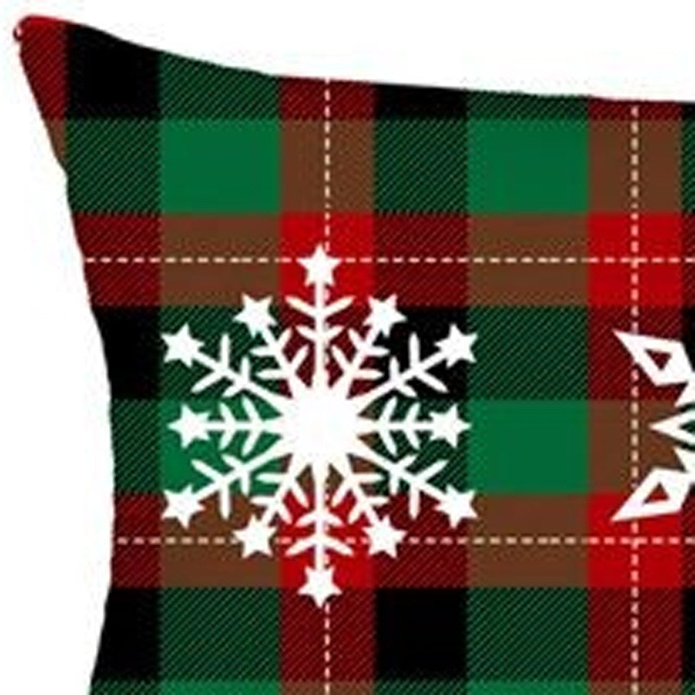 Set of 4 Christmas Snowflake Trio Plaid Lumbar Throw Pillows-3