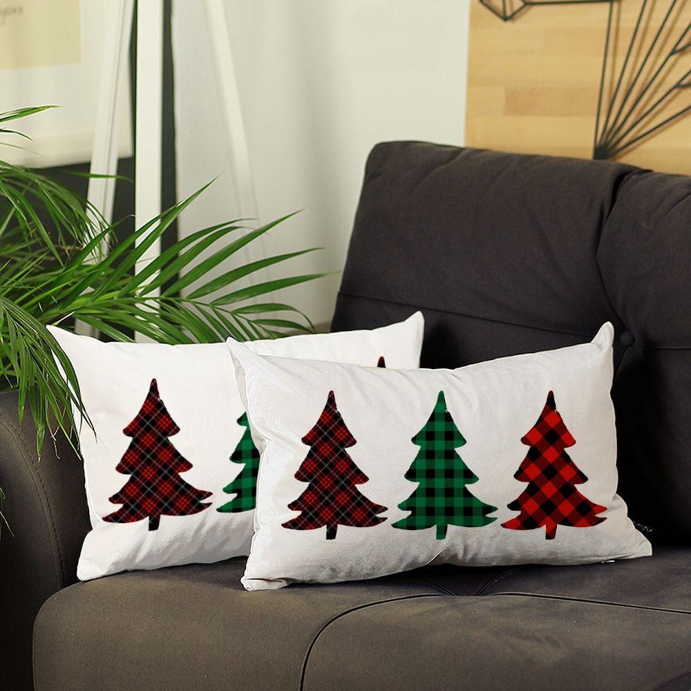 Set of 2 Christmas Tree Trio Plaid Lumbar Throw Pillows-5