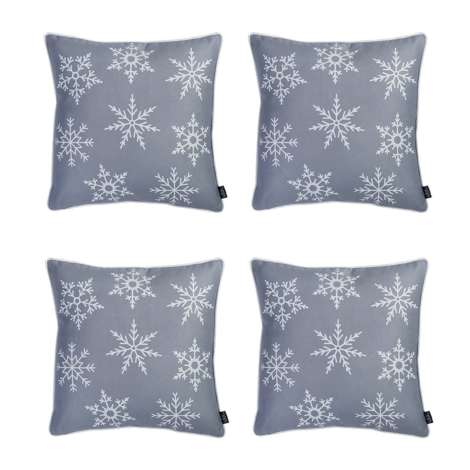 Set of 4 Gray and White Snowflakes Throw Pillows-2