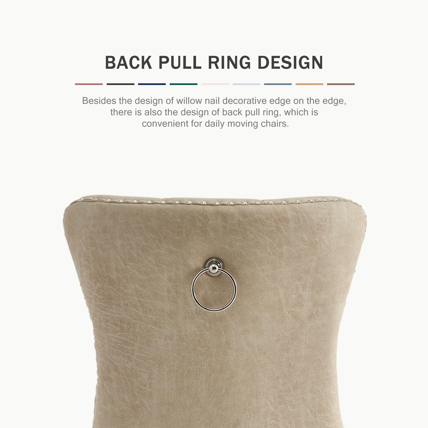 Beige cushion with a back pull ring design on a white background