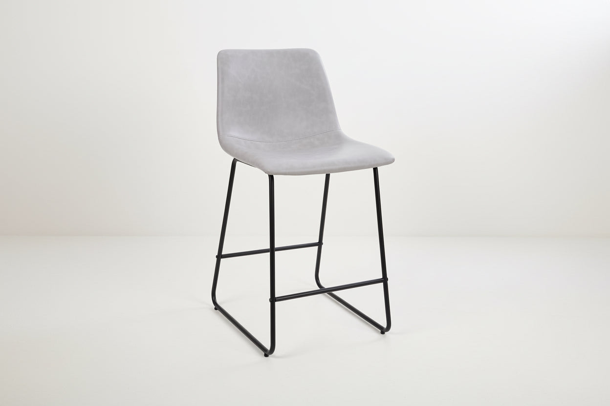 Gray bar stool with features highlighted on a white background