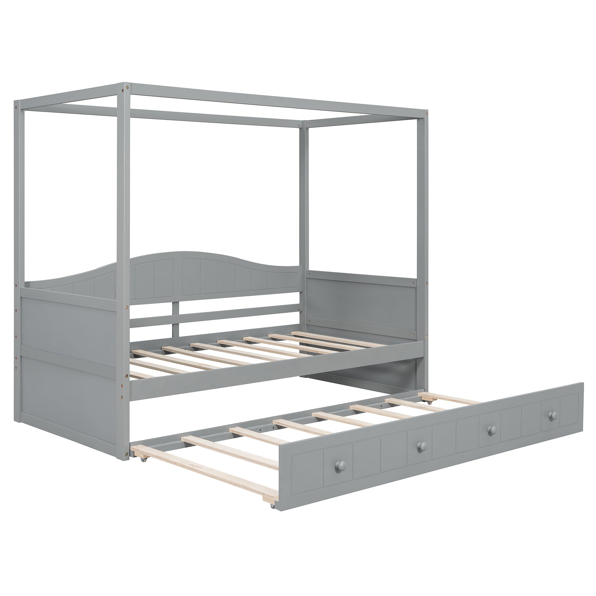 Twin Size Canopy Day Bed with Twin Size Trundle and Underbed Storage