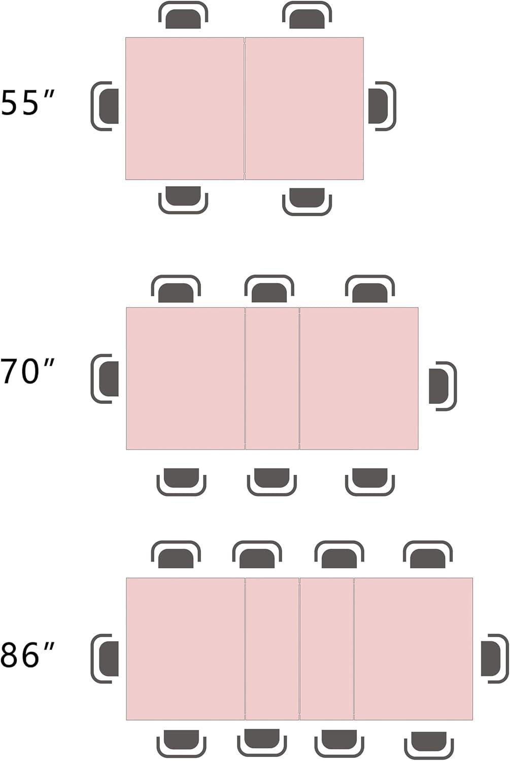 Diagram showing pink tablecloth dimensions with measurements in inches.