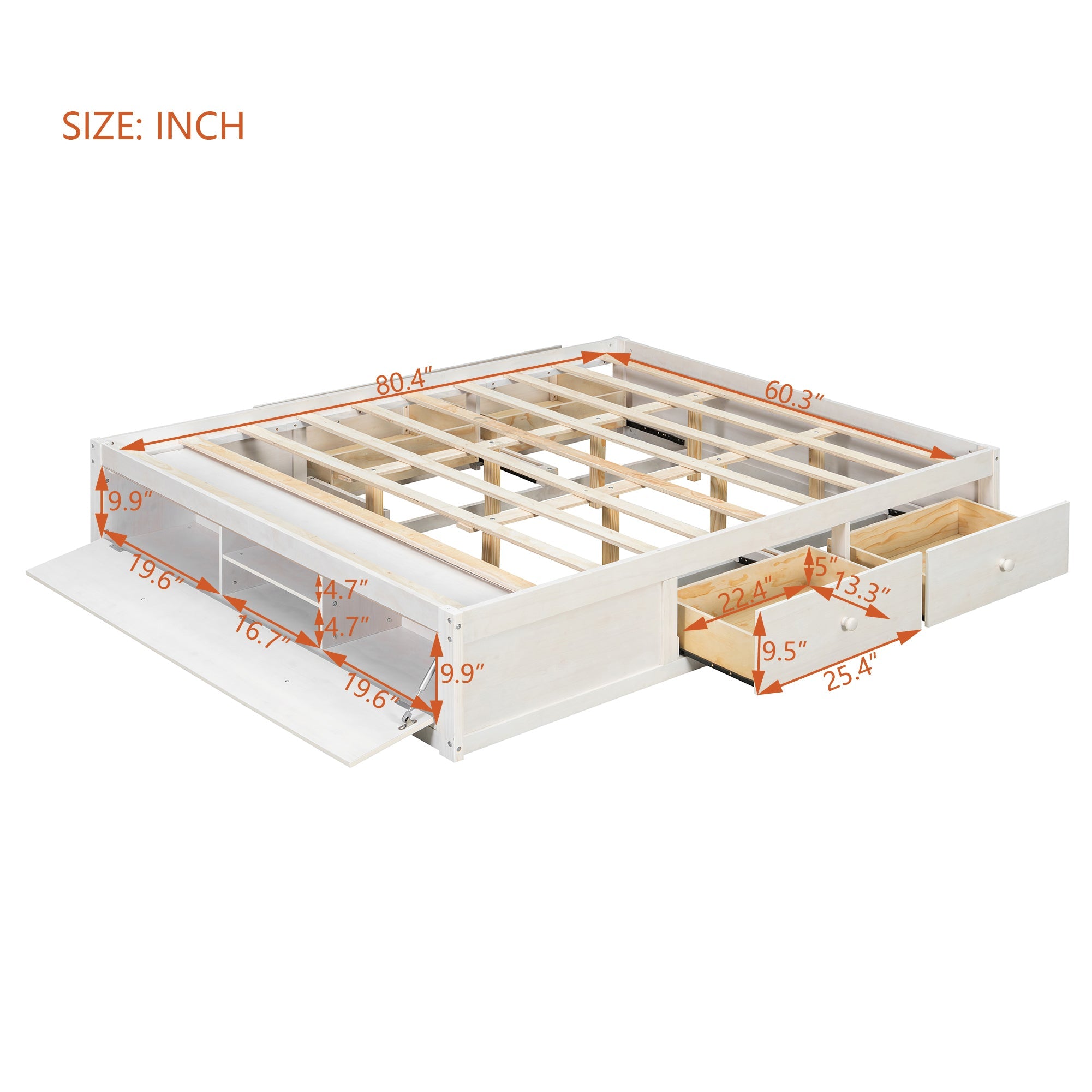 Platform Bed Frame with 4 Storage Drawers and Hydraulic Lift Footboard