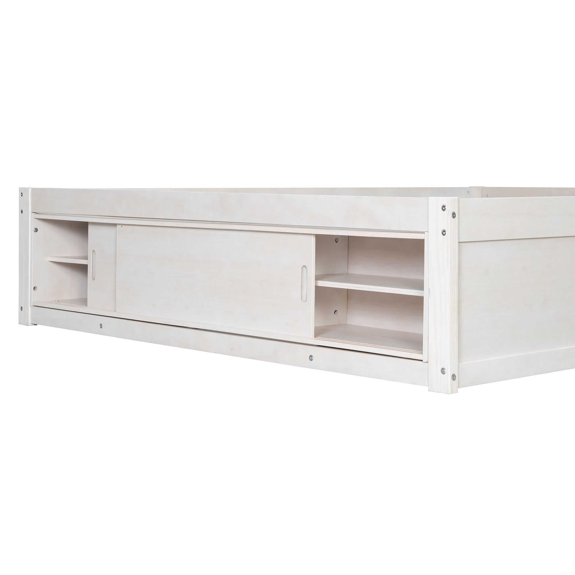 Platform Bed Frame with 4 Storage Drawers and Footboard Storage Cubby,