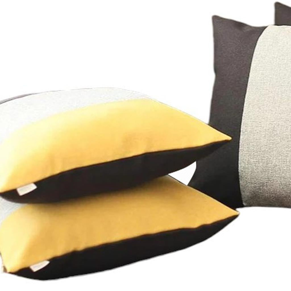 Set of Four 18" Black And Yellow Throw Pillows-4