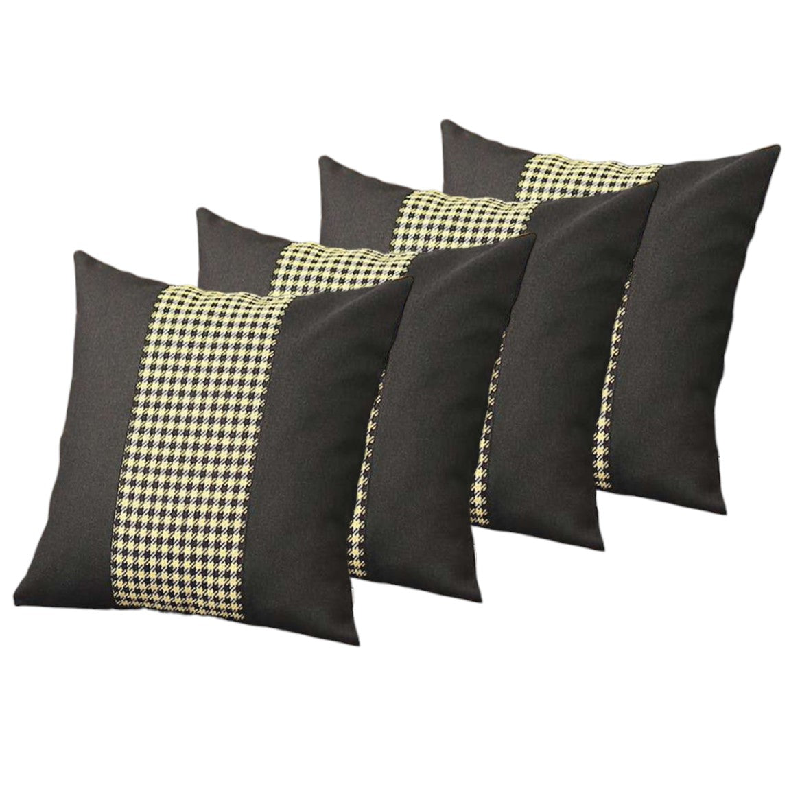 Set of Four 18" Black and Yellow Houndstooth Fabric Throw Pillows-2