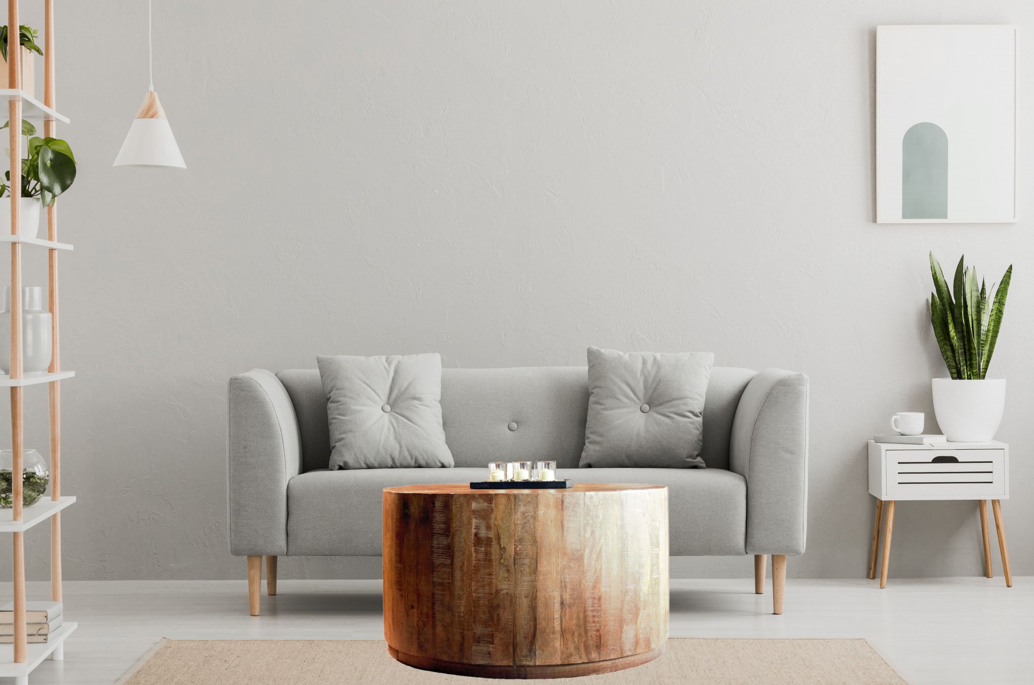 34" Natural Solid Wood Round Bunching Coffee Tables-5