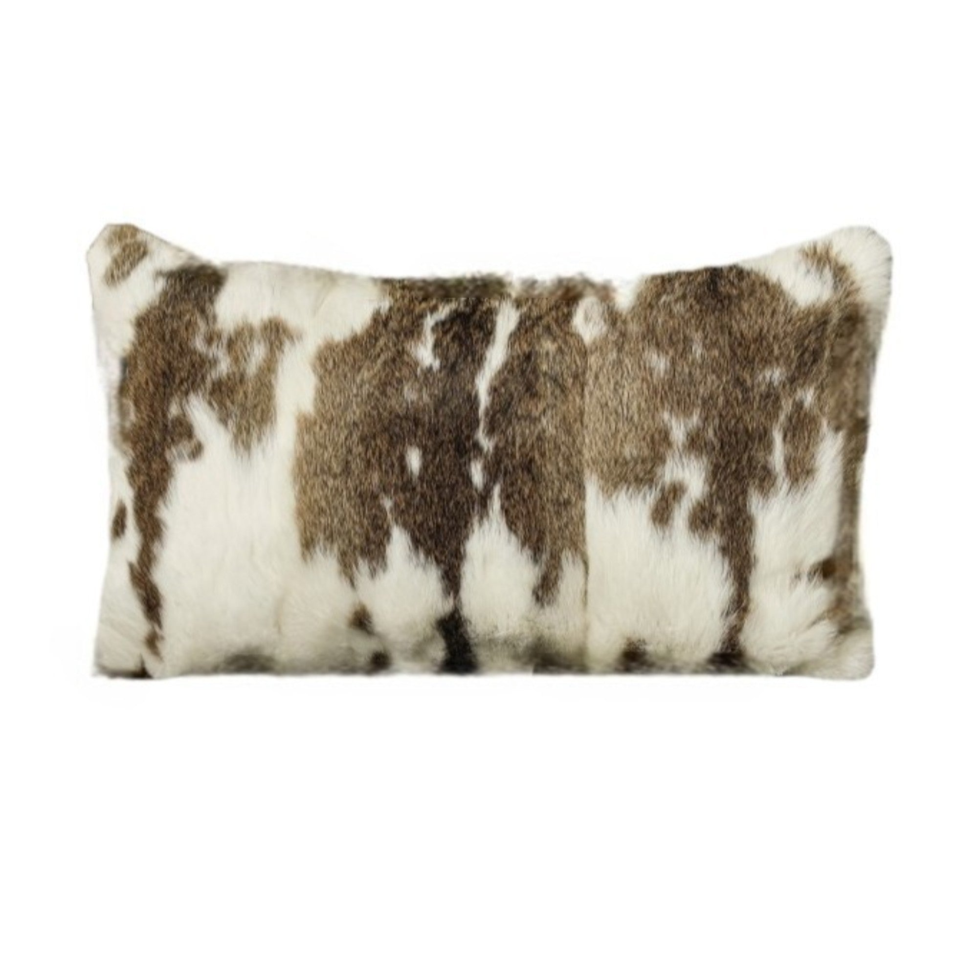 Cow print pillow on a white background