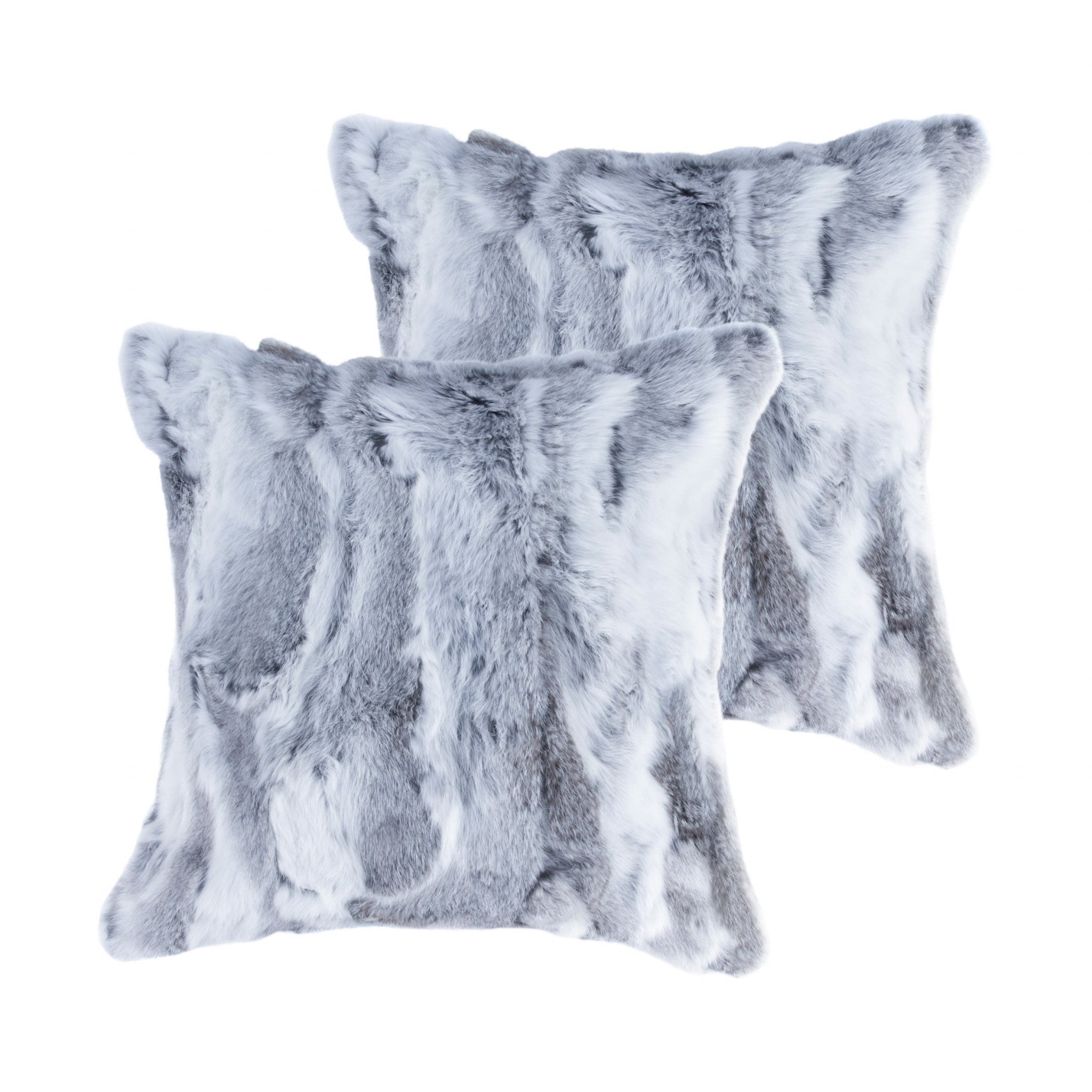 Set Of Two 18" Grey Rabbit Natural Fur Throw Pillows-1