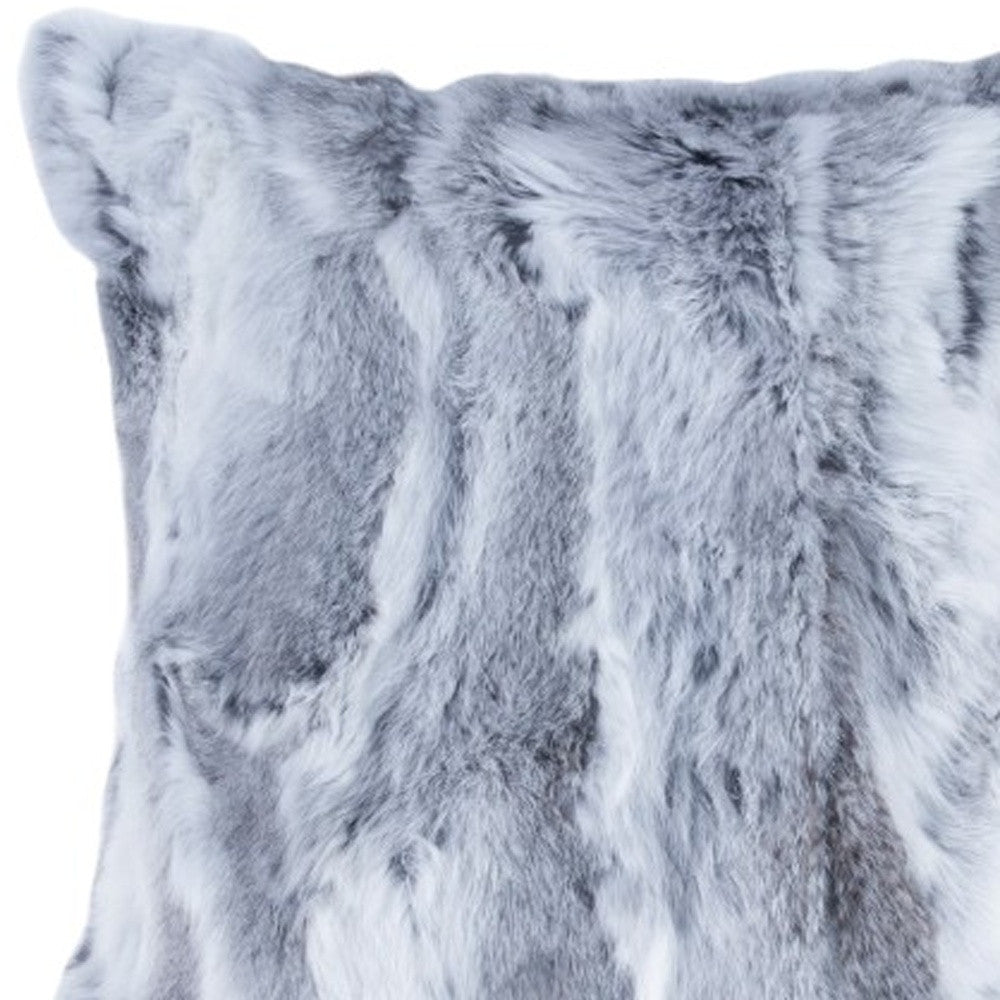Set Of Two 18" Grey Rabbit Natural Fur Throw Pillows-3