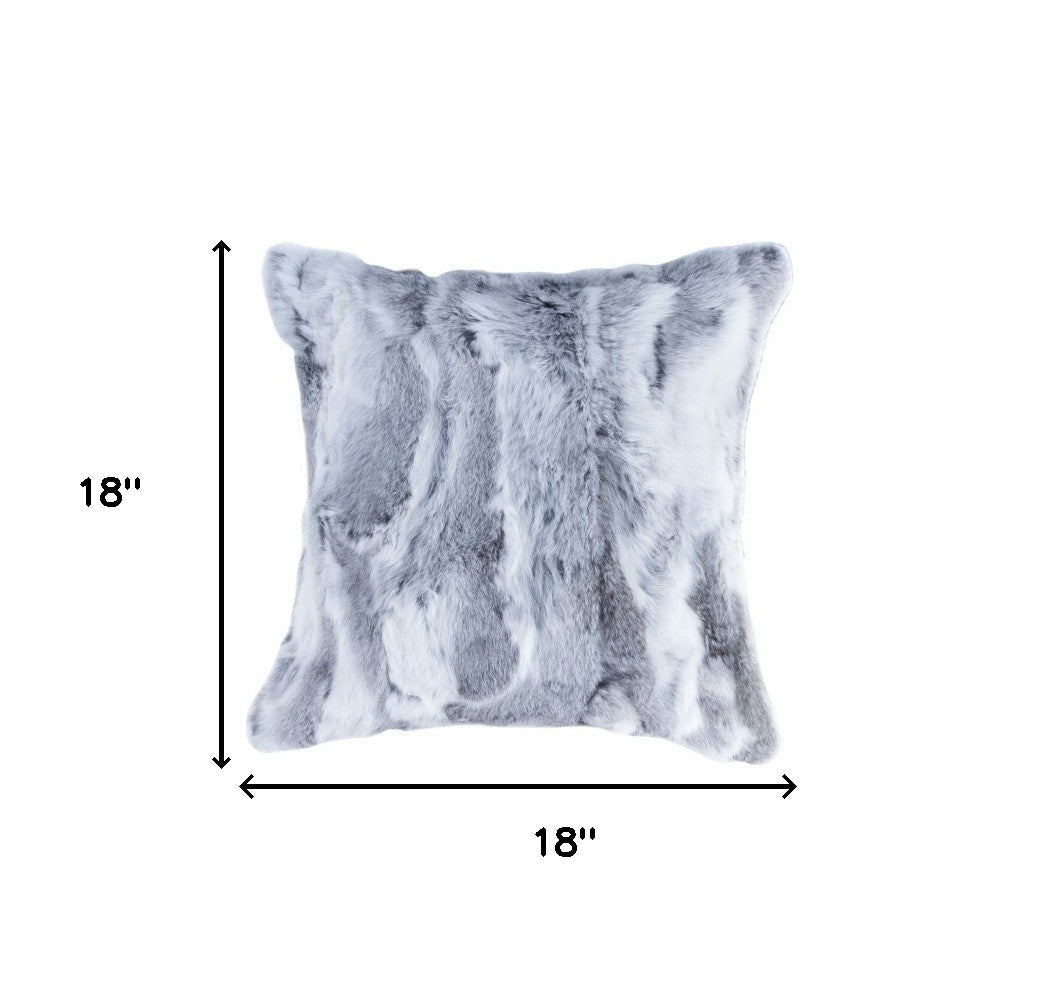 Set Of Two 18" Grey Rabbit Natural Fur Throw Pillows-4