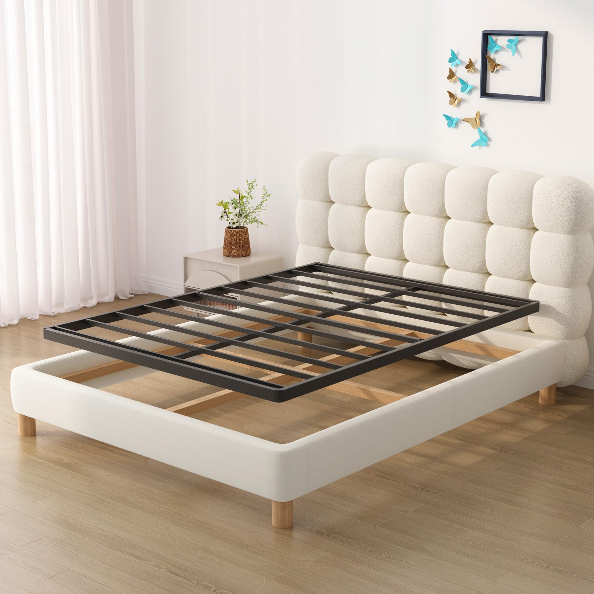 Upcanso King Box Spring Bed Base 2 Inch Low Profile Metal Box Spring King Bunkie Board 2 Inch 3000 Lbs Max Weight Capacity Mattress Foundation Noise-Free Easy Assembly