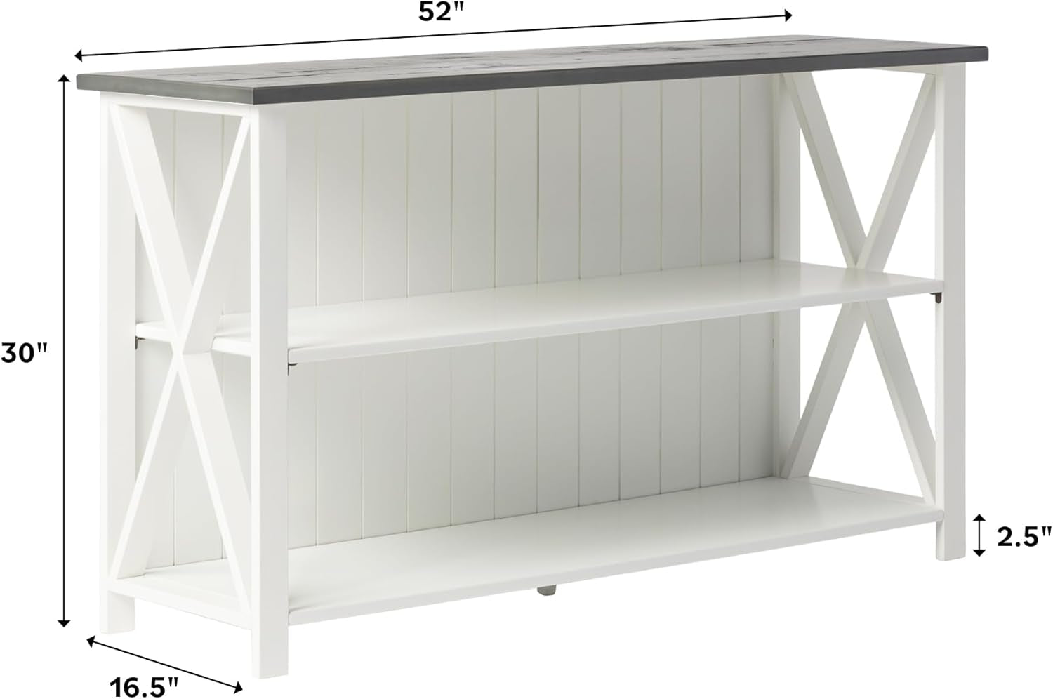 52 Inch White 2 Tier Modern Farmhouse Wood Bookcase Bookshelf for Home