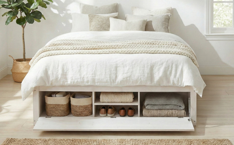 Platform Bed Frame with 4 Storage Drawers and Hydraulic Lift Footboard