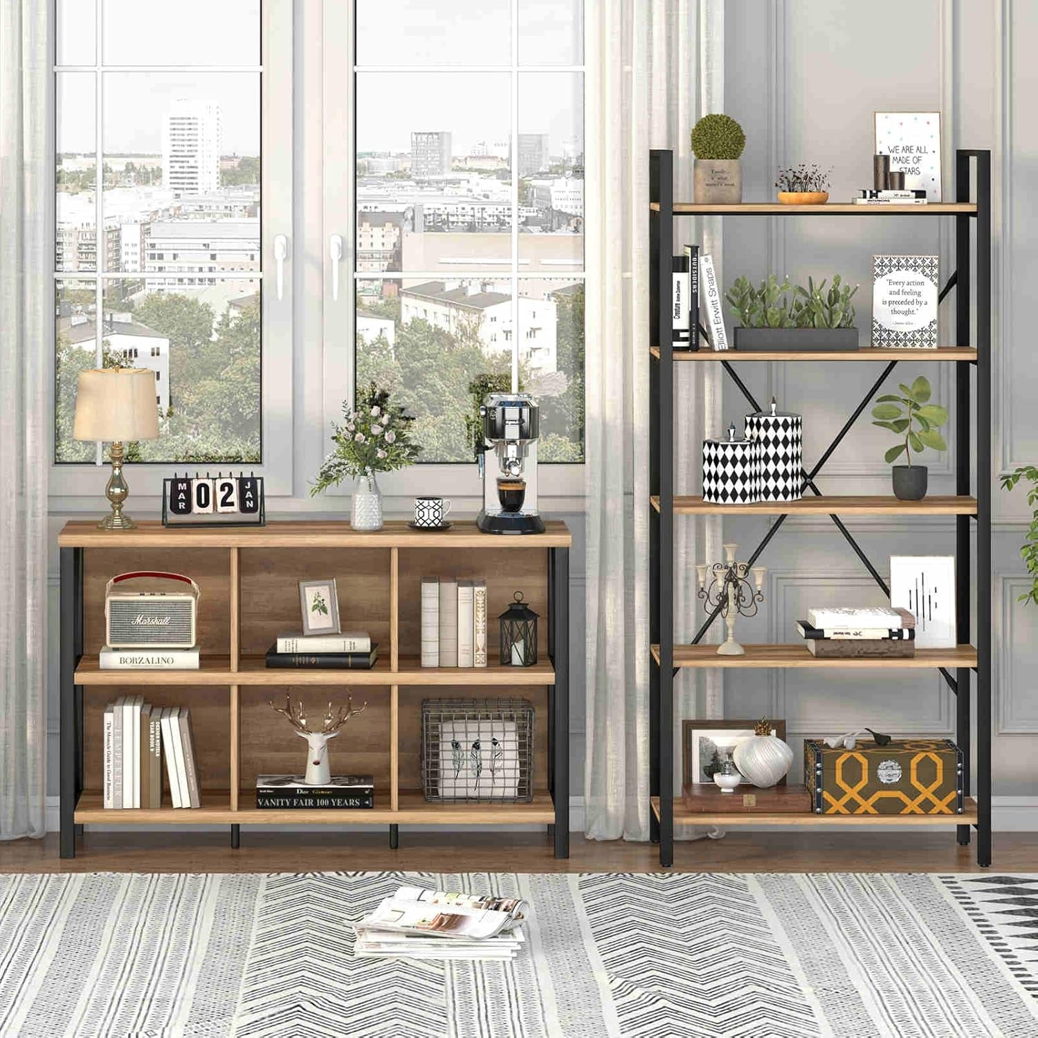 6 Cube Storage Organizer With Shelf Rustic Oak Bookcase