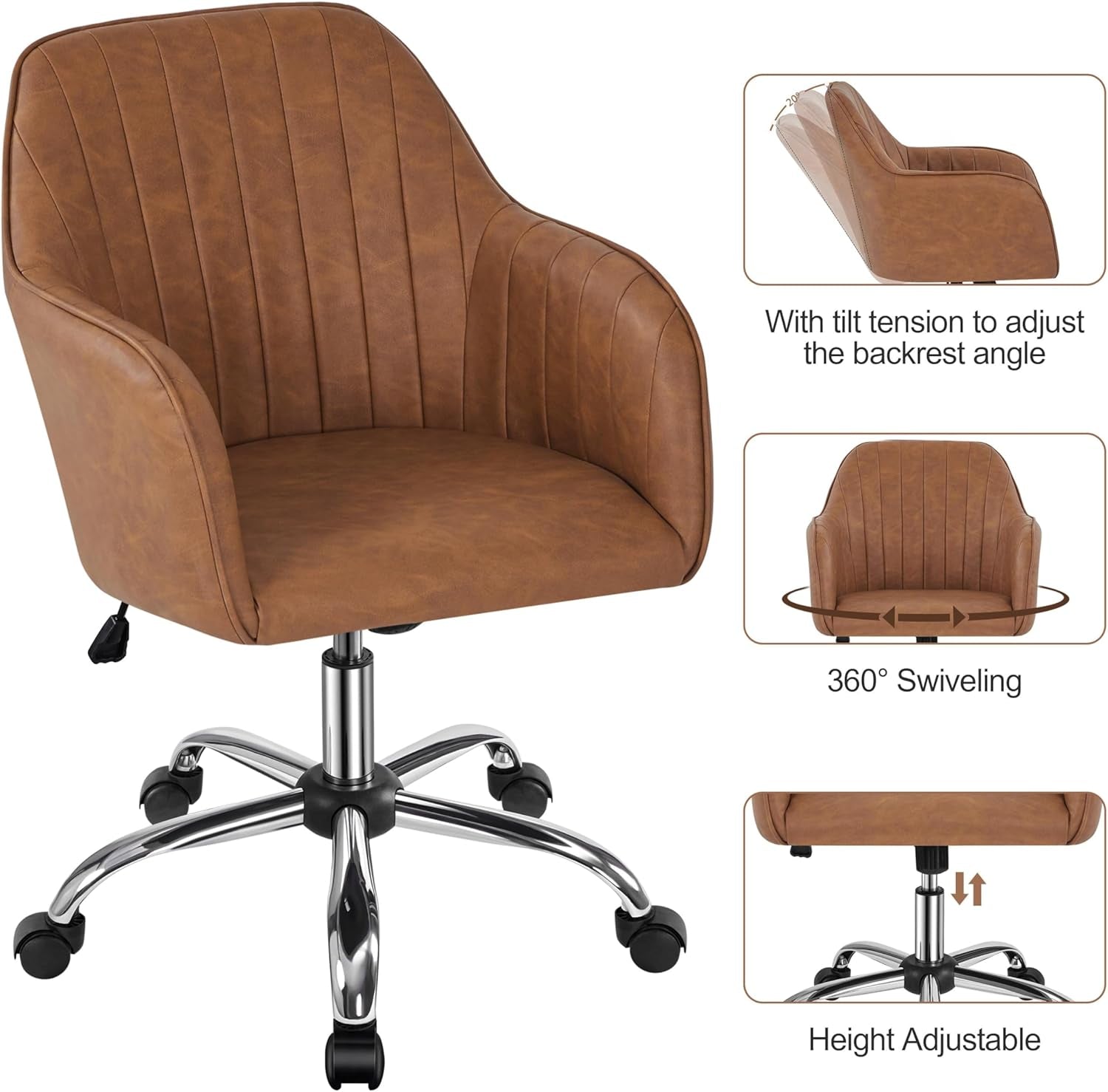 Brown office chair with adjustable features on a white background